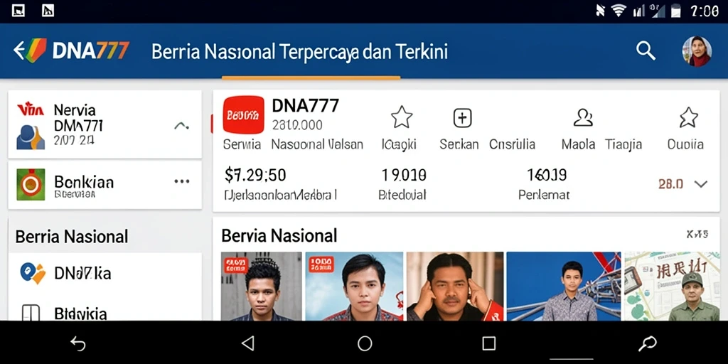 Antarmuka pengguna aplikasi Berita Nasional DNA777 yang menarik dan informatif.